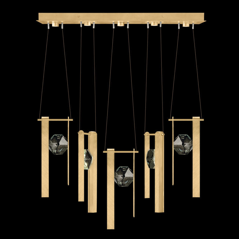 Five-Drop Optic Crystal LED Pendant / Gold