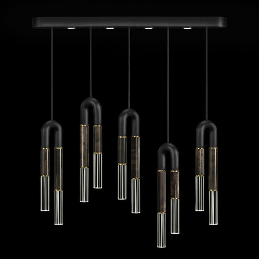 Five-Drop Parchment Linear Pendant Light / Black / Brass / Charcoal