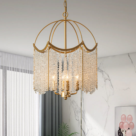 Four-Light Gold Crystal Chandelier / LED Warm Light / Golden 4 Heads