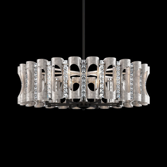 Large Geometric Crystal Pendant Light / Antique Silver