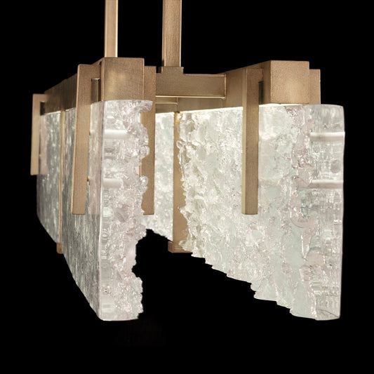Textured Cast Crystal Linear LED Pendant / Black / Gold Leaf