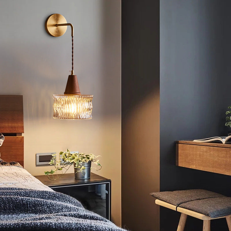 Walnut Glass LED Bedside Wall Light