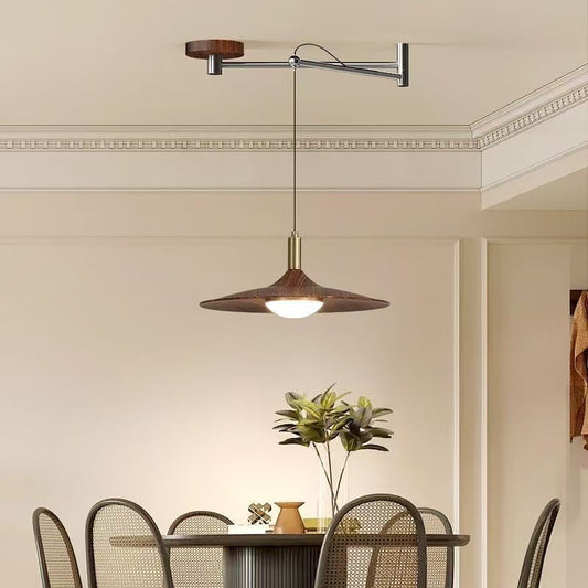 Walnut Rocker Arm LED Wall Light / Warm Light / Black Rocker Arm Walnut