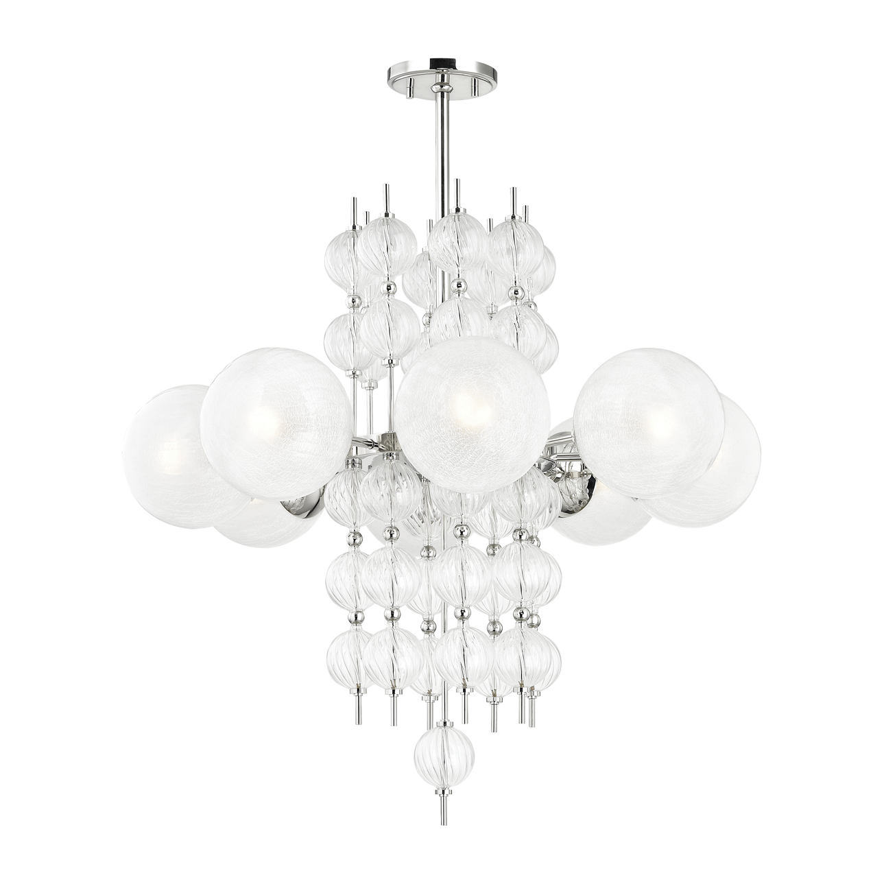 Eight-Light Spiral Glass Chandelier / Polished Nickel