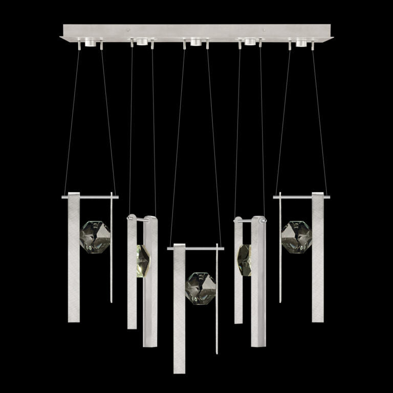 Five-Drop Optic Crystal LED Pendant / Brushed Silver