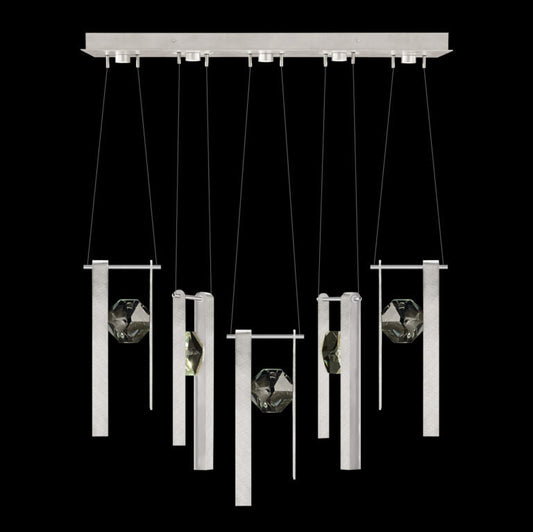 Five-Drop Optic Crystal LED Pendant / Brushed Silver
