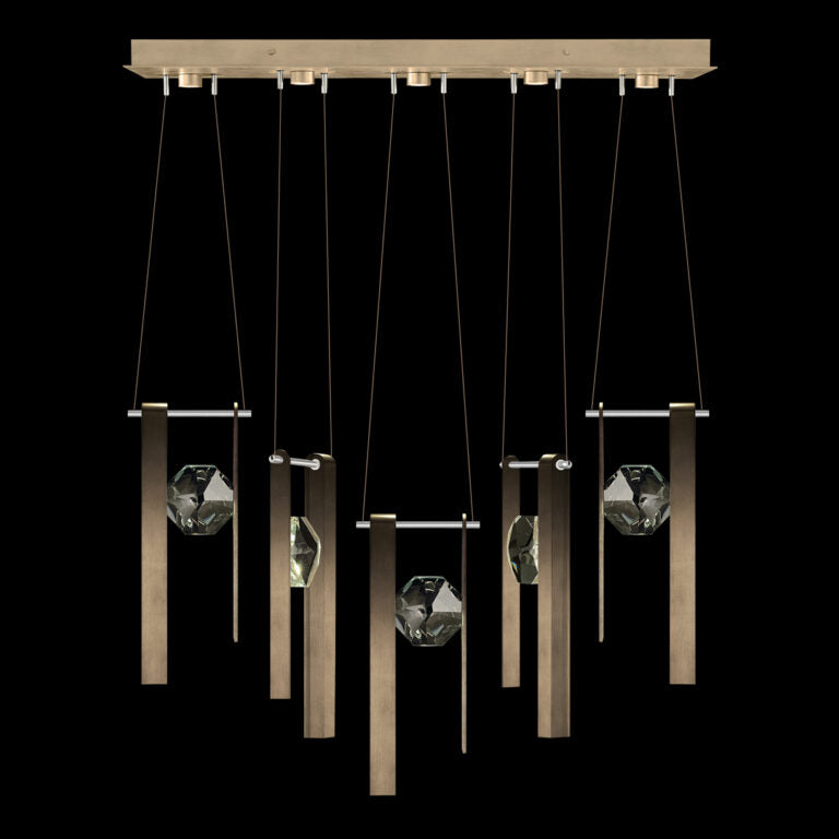 Five-Drop Optic Crystal LED Pendant / Bronze