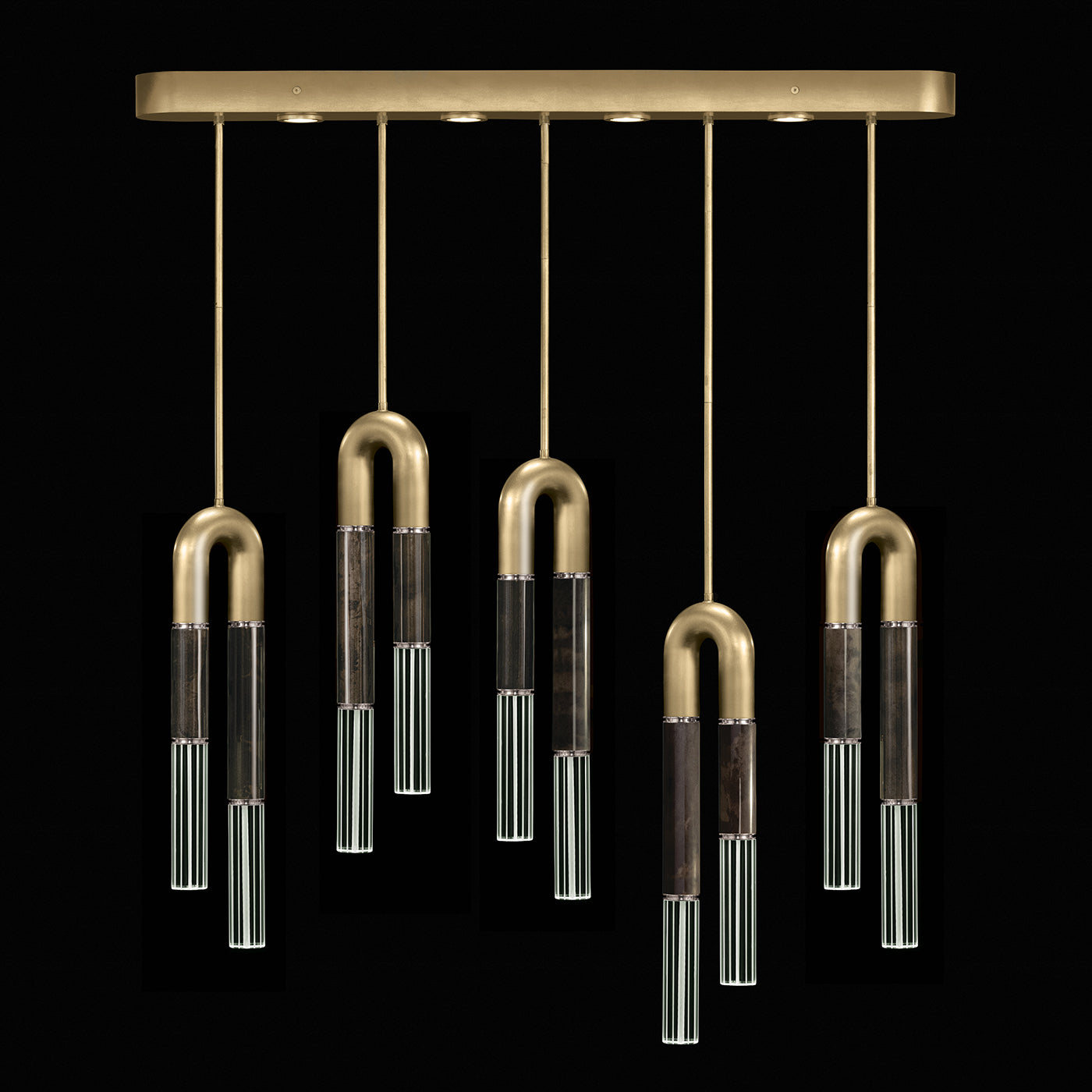 Five-Drop Parchment Linear Pendant Light / Gold Leaf / Nickel / Charcoal