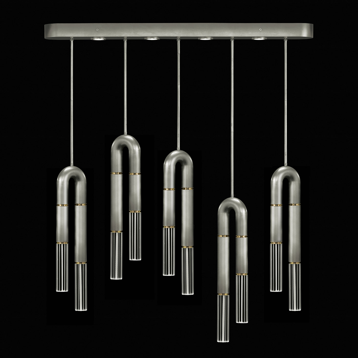 Five-Drop Parchment Linear Pendant Light / Silver Leaf / Brass / No Parchment