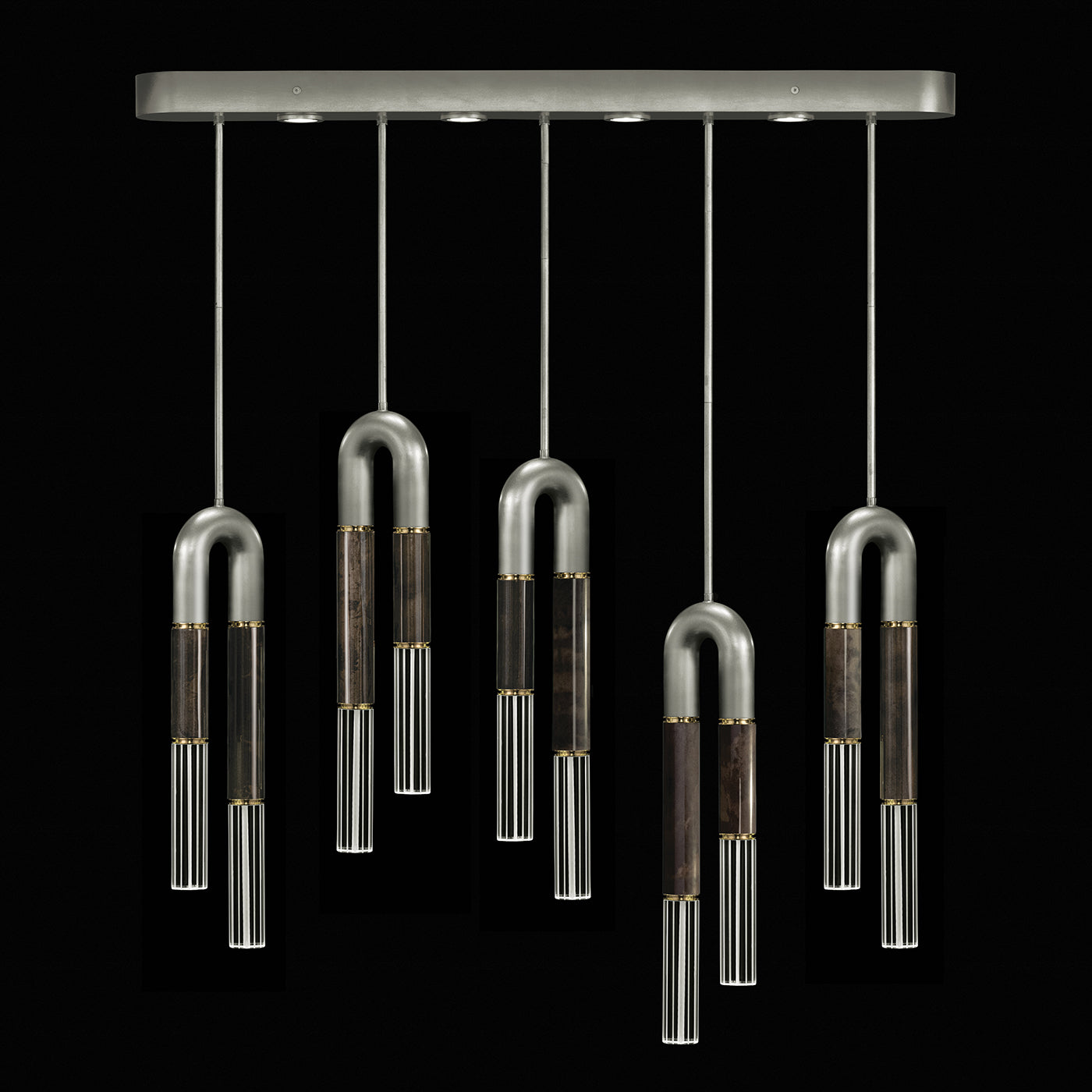 Five-Drop Parchment Linear Pendant Light / Silver Leaf / Brass / Charcoal