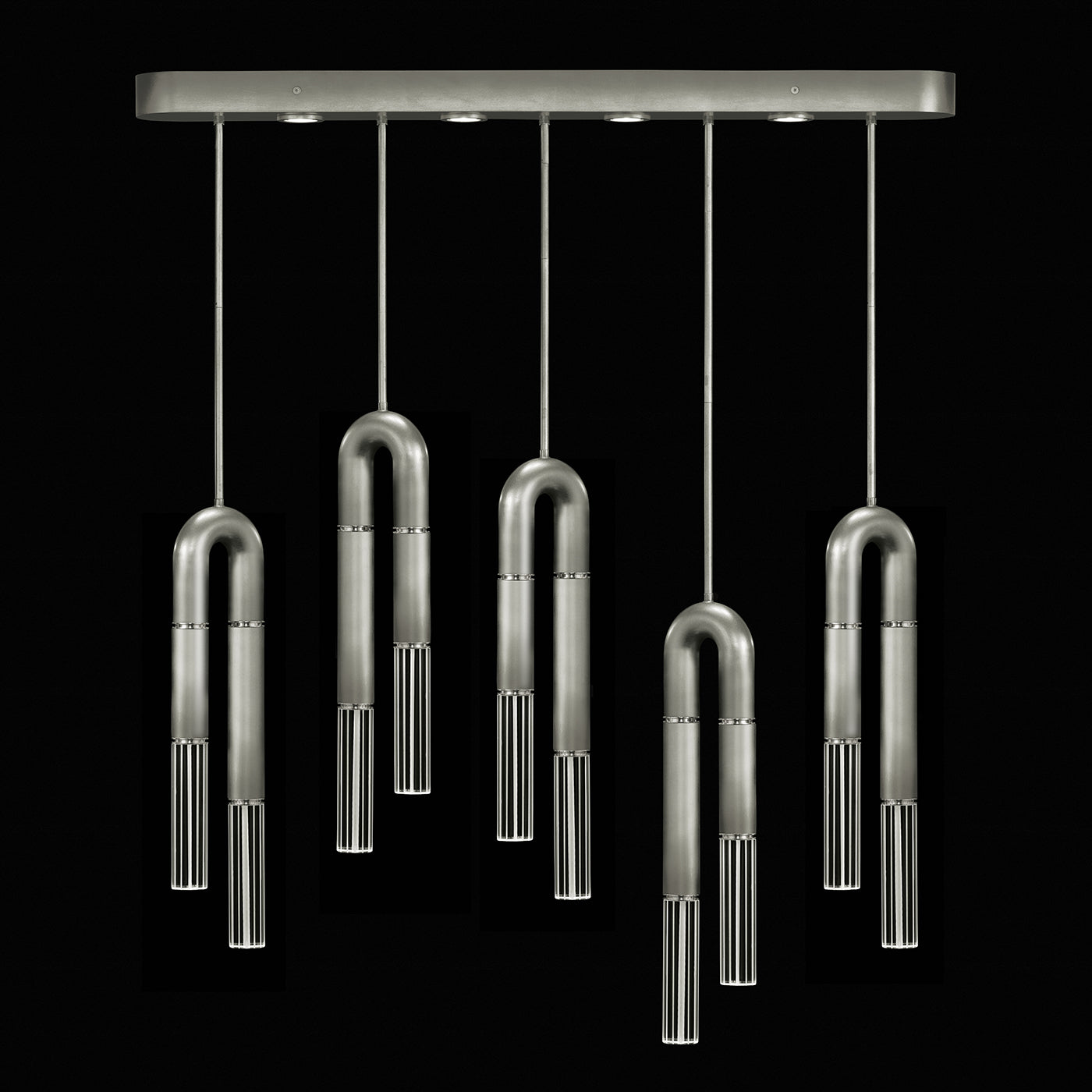 Five-Drop Parchment Linear Pendant Light / Silver Leaf / Nickel / No Parchment