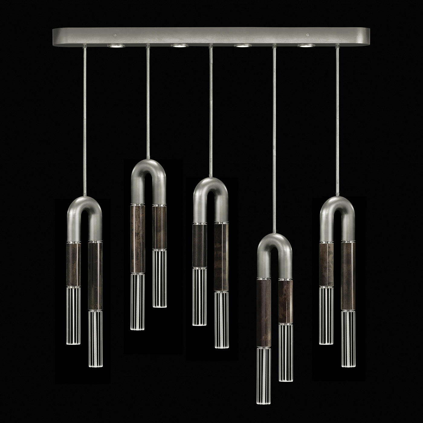 Five-Drop Parchment Linear Pendant Light / Silver Leaf / Nickel / Charcoal