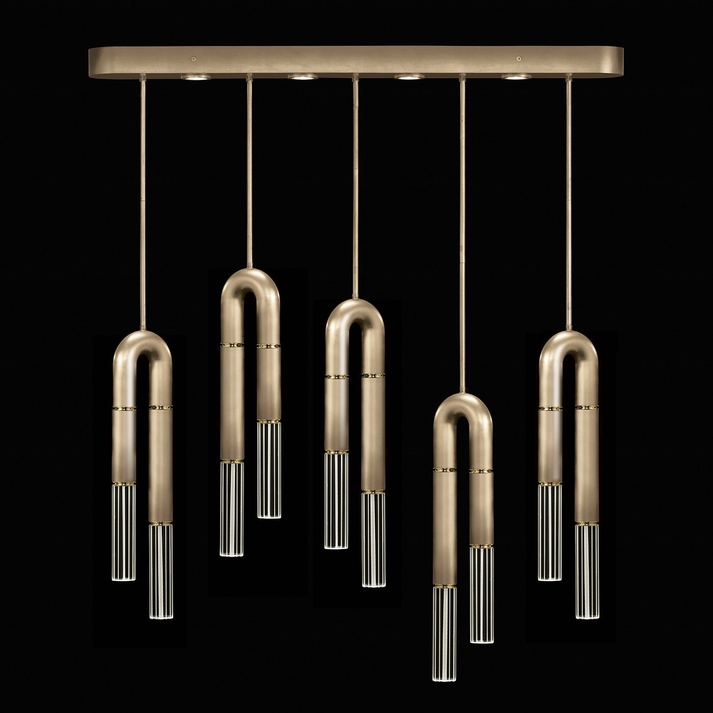 Five-Drop Parchment Linear Pendant Light / Soft Gold Leaf / Brass / No Parchment