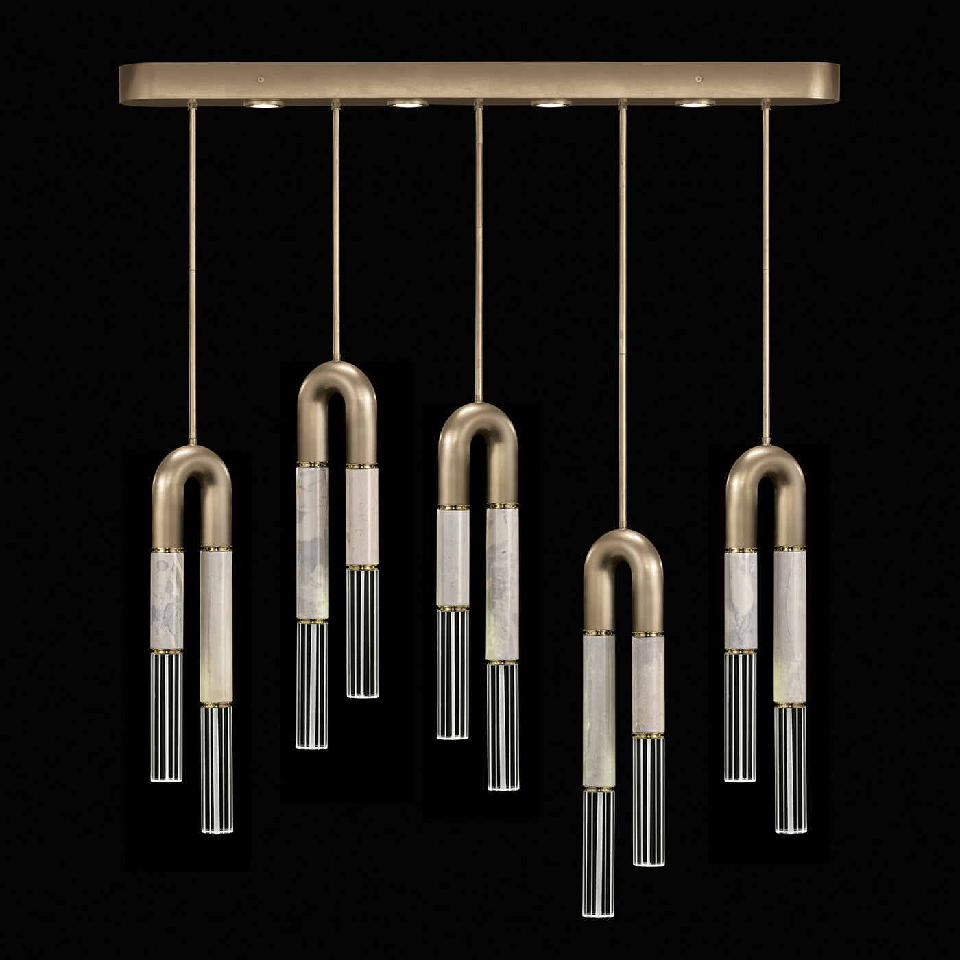 Five-Drop Parchment Linear Pendant Light / Soft Gold Leaf / Brass / Smoke