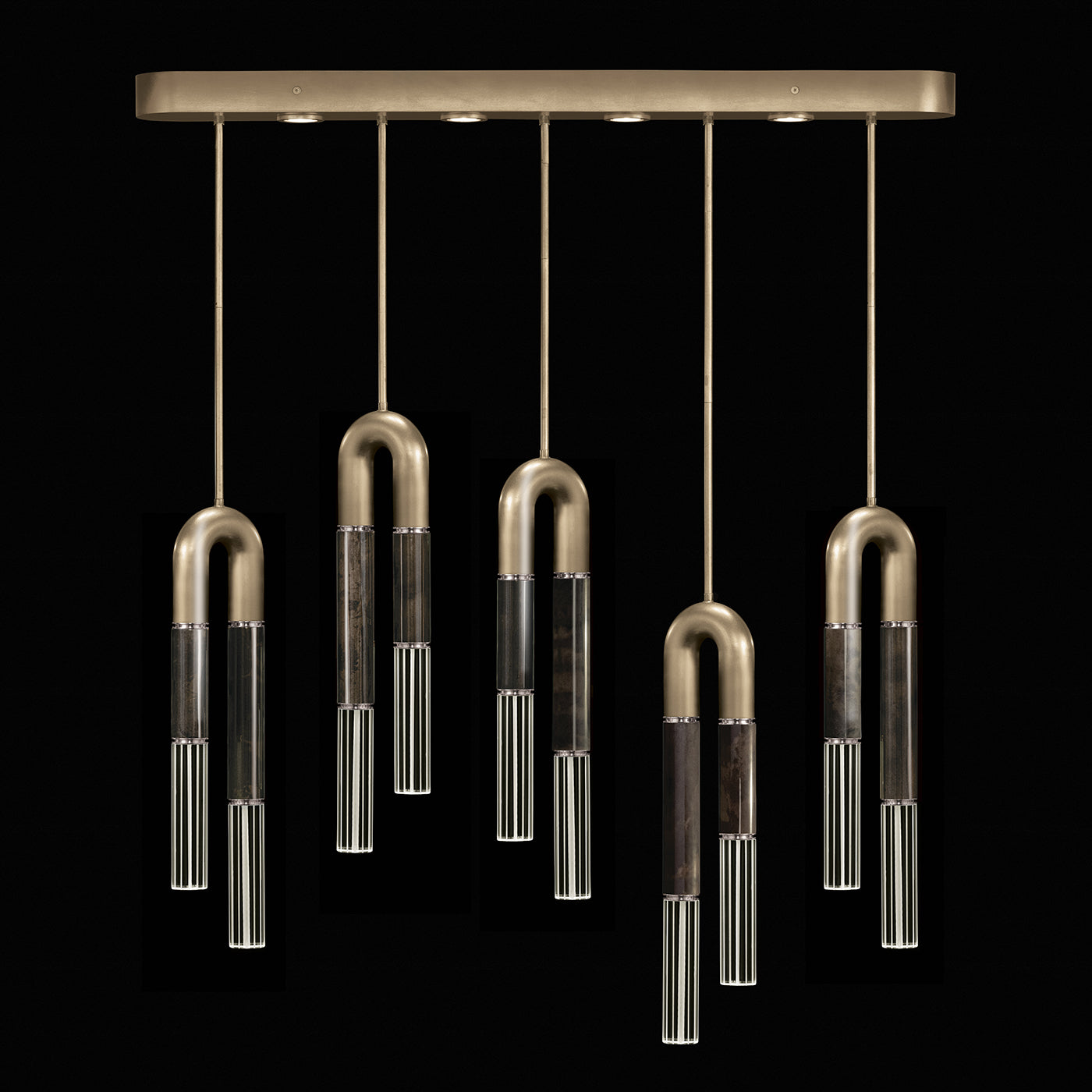 Five-Drop Parchment Linear Pendant Light / Soft Gold Leaf / Nickel / Charcoal