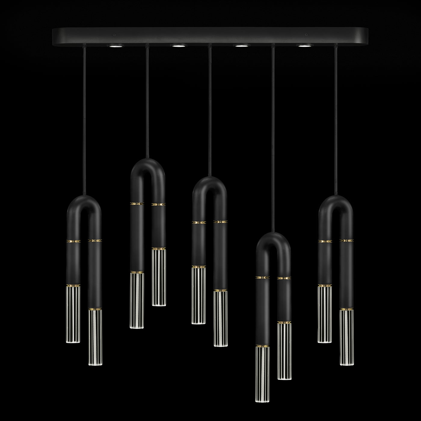Five-Drop Parchment Linear Pendant Light / Black / Brass / No Parchment