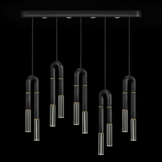 Five-Drop Parchment Linear Pendant Light / Black / Brass / No Parchment