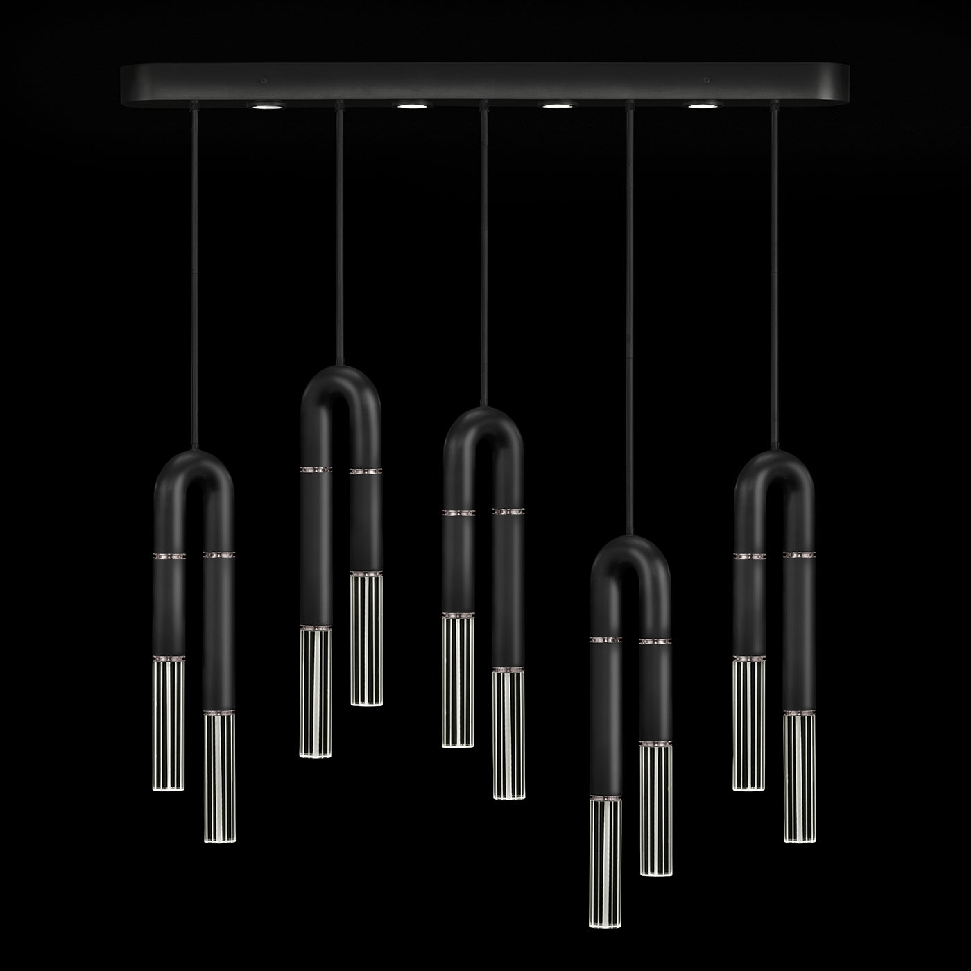 Five-Drop Parchment Linear Pendant Light / Black / Nickel / No Parchment