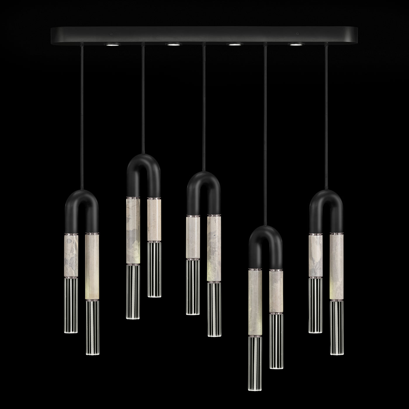 Five-Drop Parchment Linear Pendant Light / Black / Nickel / Smoke