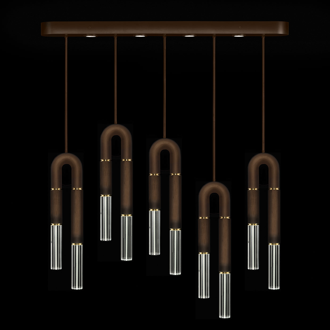 Five-Drop Parchment Linear Pendant Light / Bronze / Brass / No Parchment