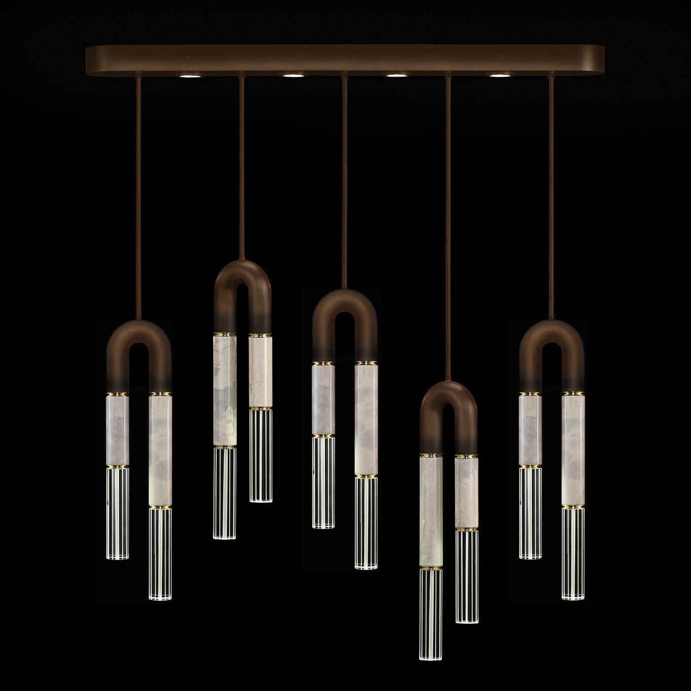 Five-Drop Parchment Linear Pendant Light / Bronze / Brass / Smoke
