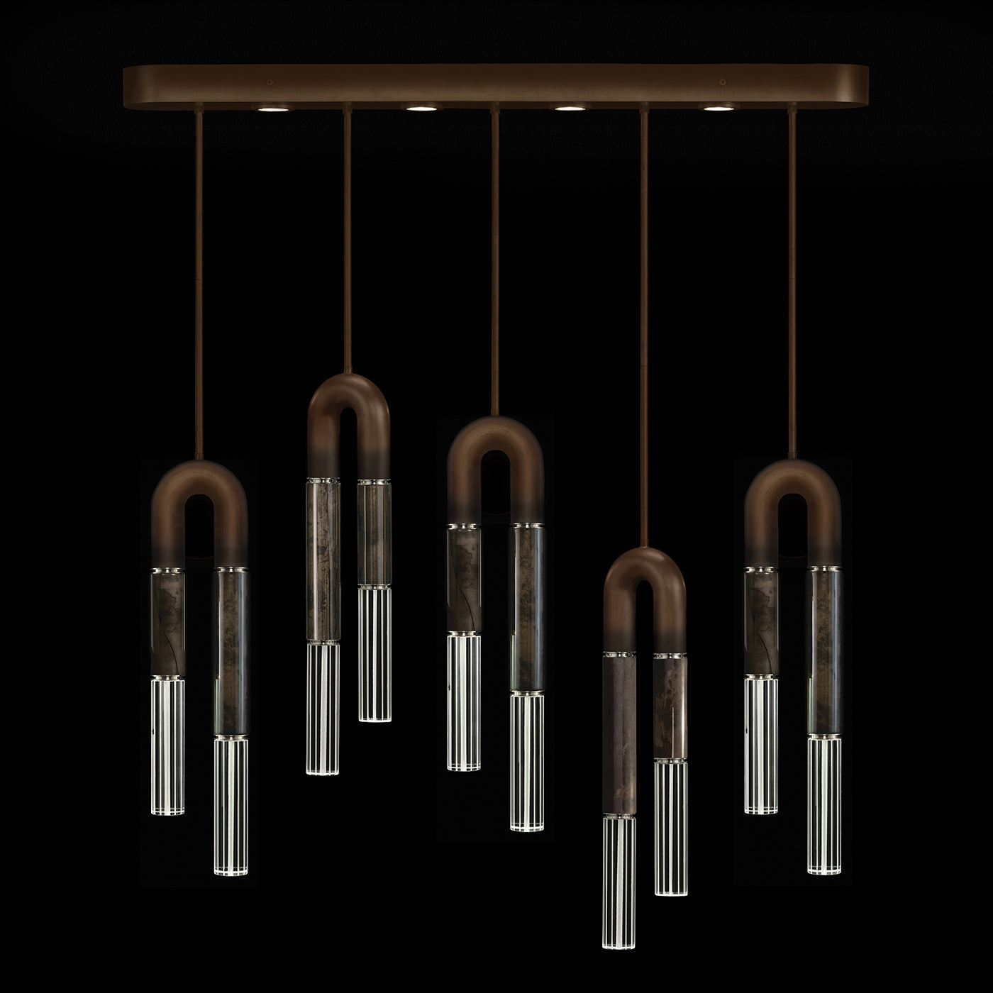 Five-Drop Parchment Linear Pendant Light / Bronze / Nickel / Charcoal