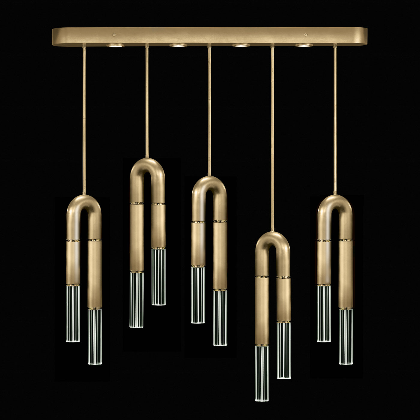 Five-Drop Parchment Linear Pendant Light / Gold Leaf / Brass / No Parchment