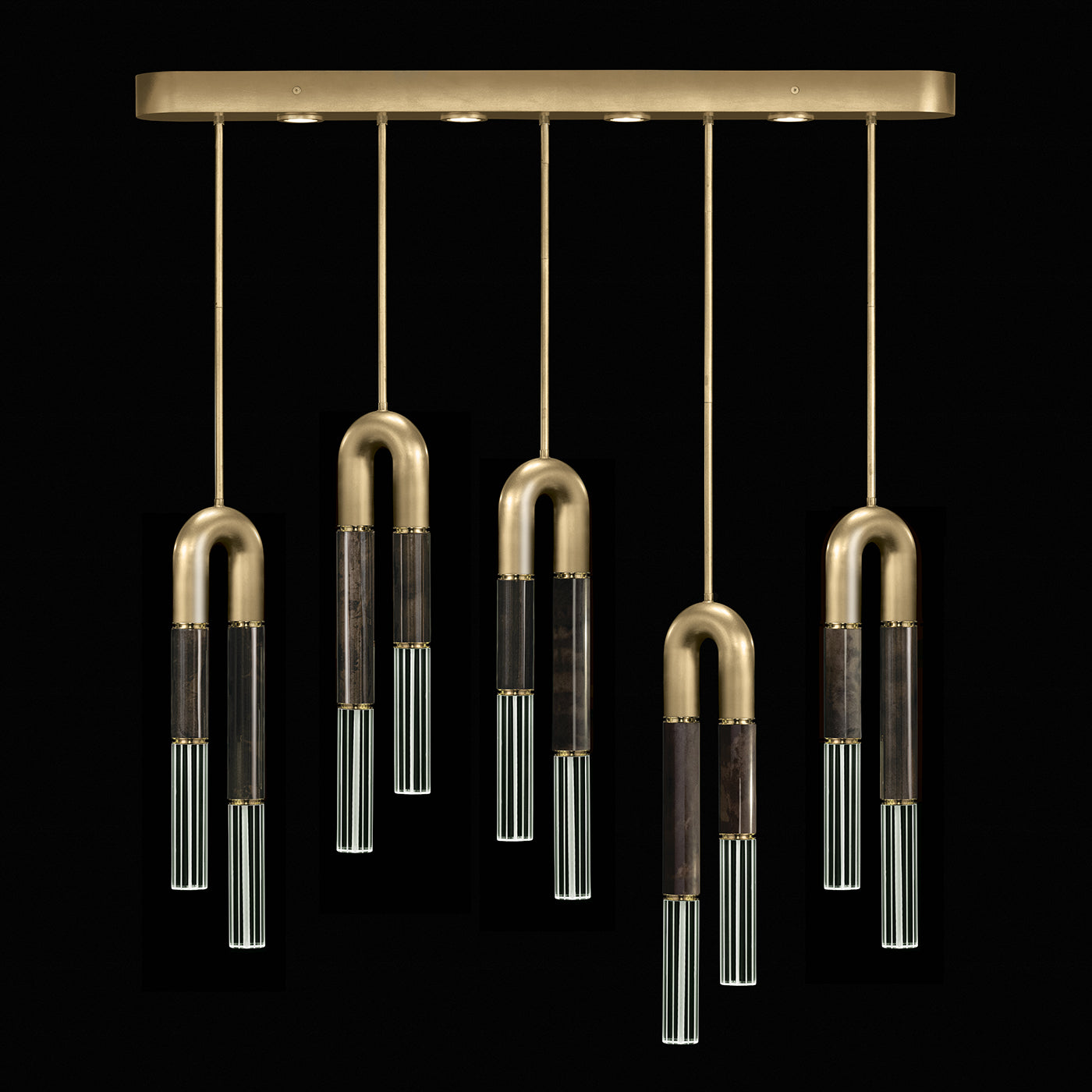 Five-Drop Parchment Linear Pendant Light / Gold Leaf / Brass / Charcoal
