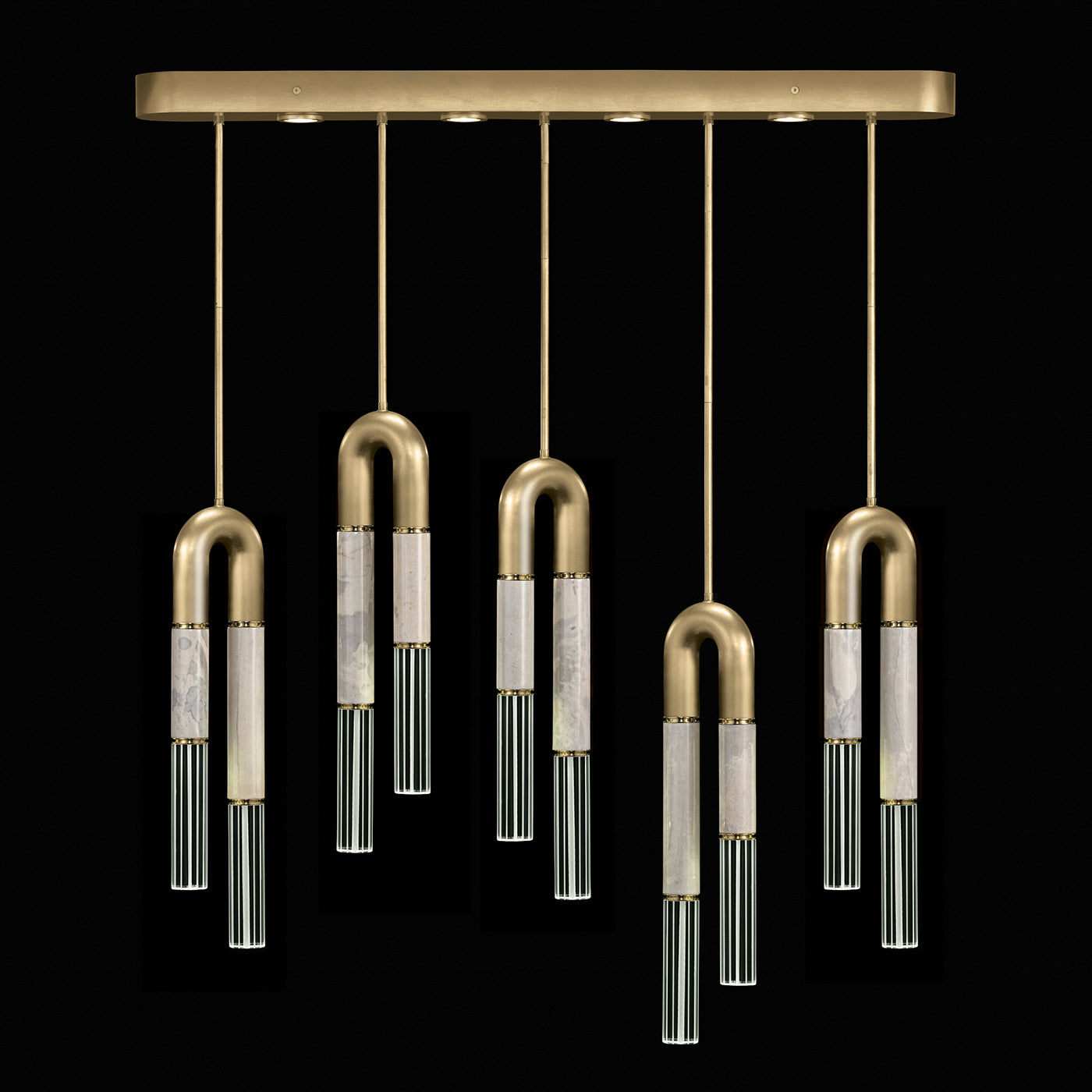 Five-Drop Parchment Linear Pendant Light / Gold Leaf / Brass / Smoke