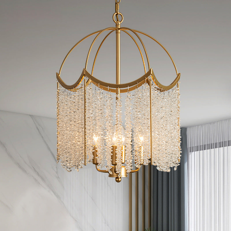 Four-Light Gold Crystal Chandelier / LED tricolor light / Golden 4 Heads