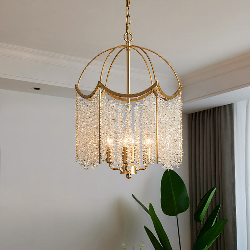 Four-Light Gold Crystal Chandelier / LED White Light / Golden 4 Heads