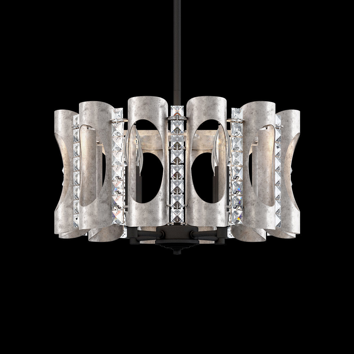 Geometric Cylinder Crystal Pendant Light / Antique Silver