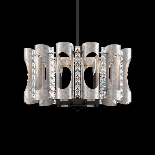 Geometric Cylinder Crystal Pendant Light / Antique Silver