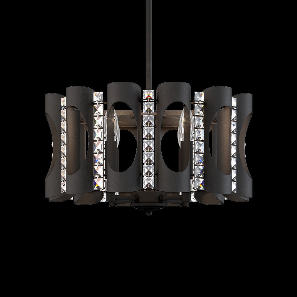 Geometric Cylinder Crystal Pendant Light / Black