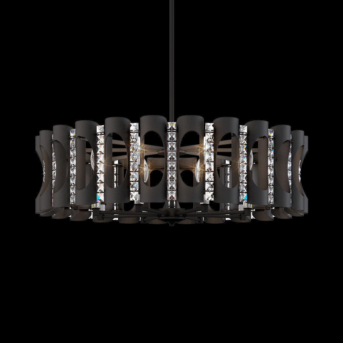 Large Geometric Crystal Pendant Light / Black