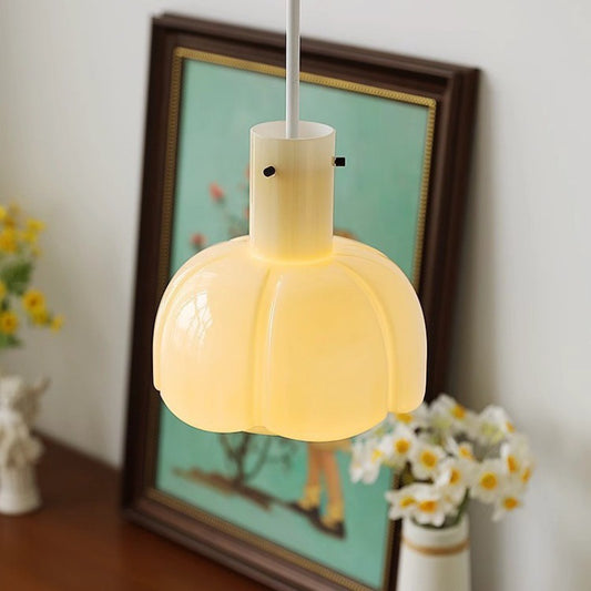 Retro Flower Bud Glass Pendant Light / Milk white / Tri colored light
