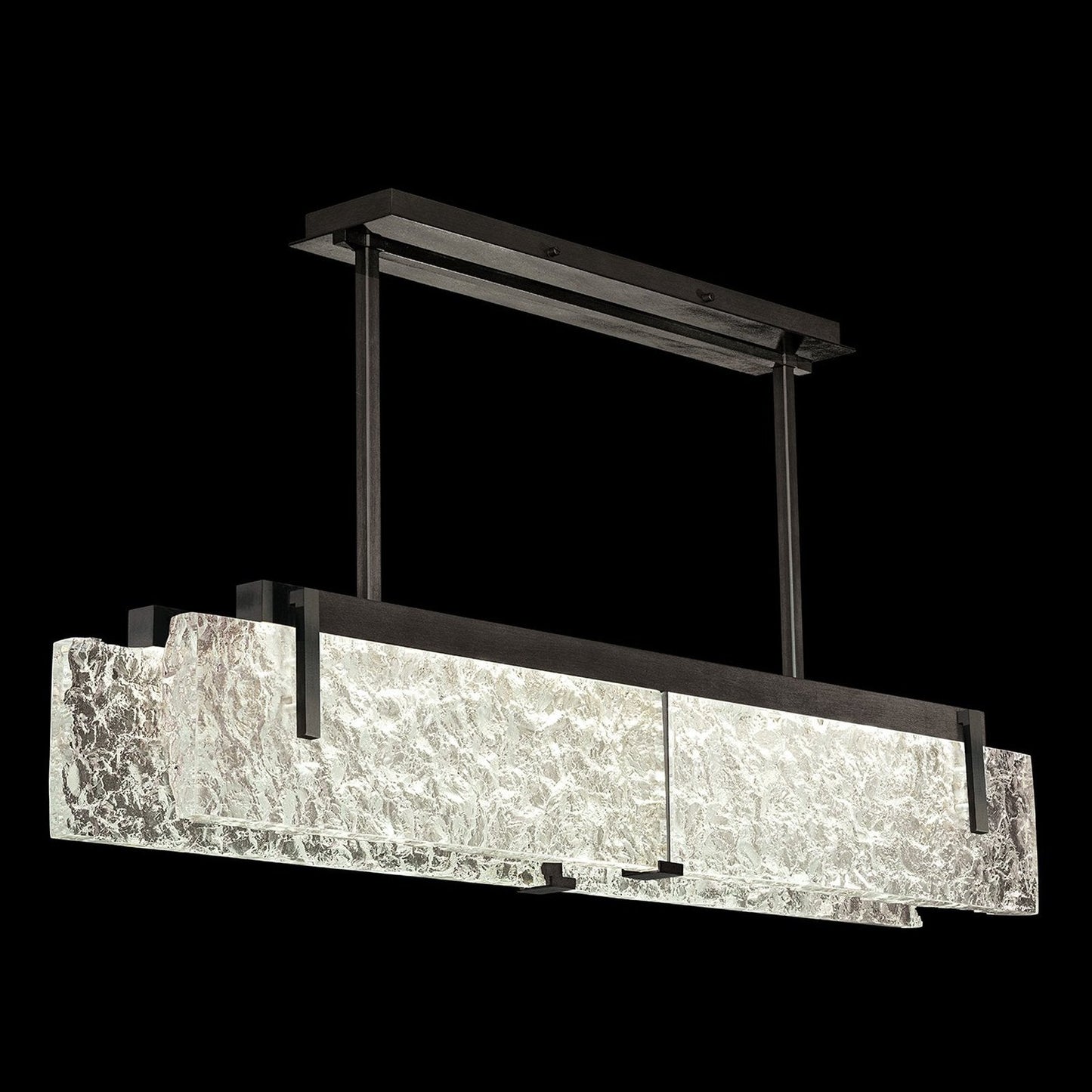 Textured Cast Crystal Linear LED Pendant / Black / Clear