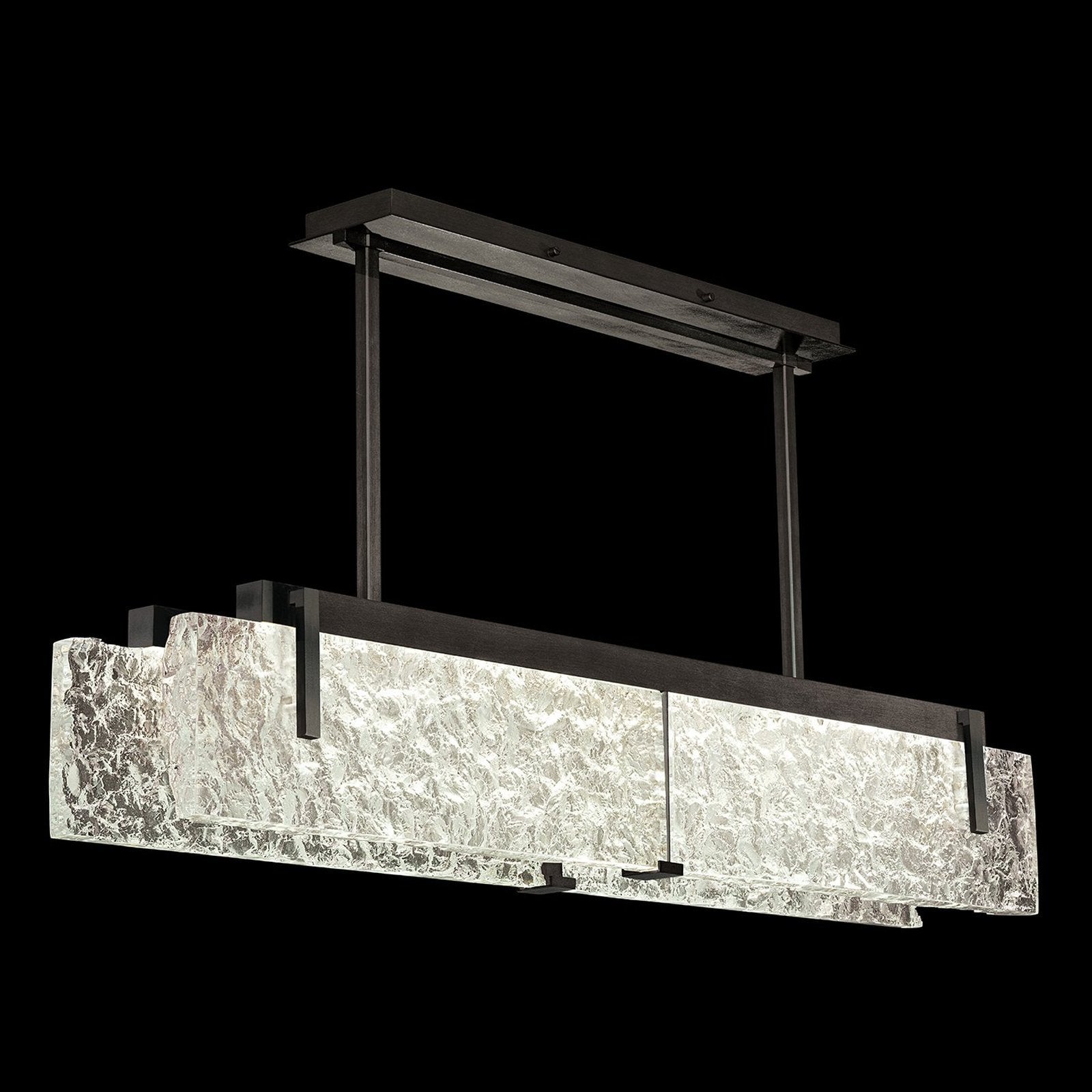 Textured Cast Crystal Linear LED Pendant / Black / Clear