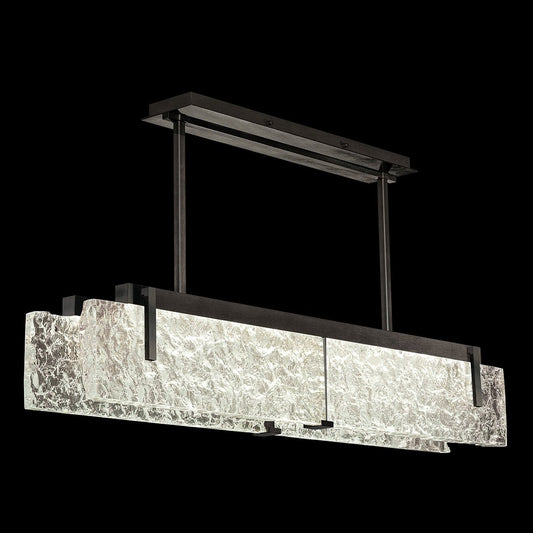 Textured Cast Crystal Linear LED Pendant / Black / Clear