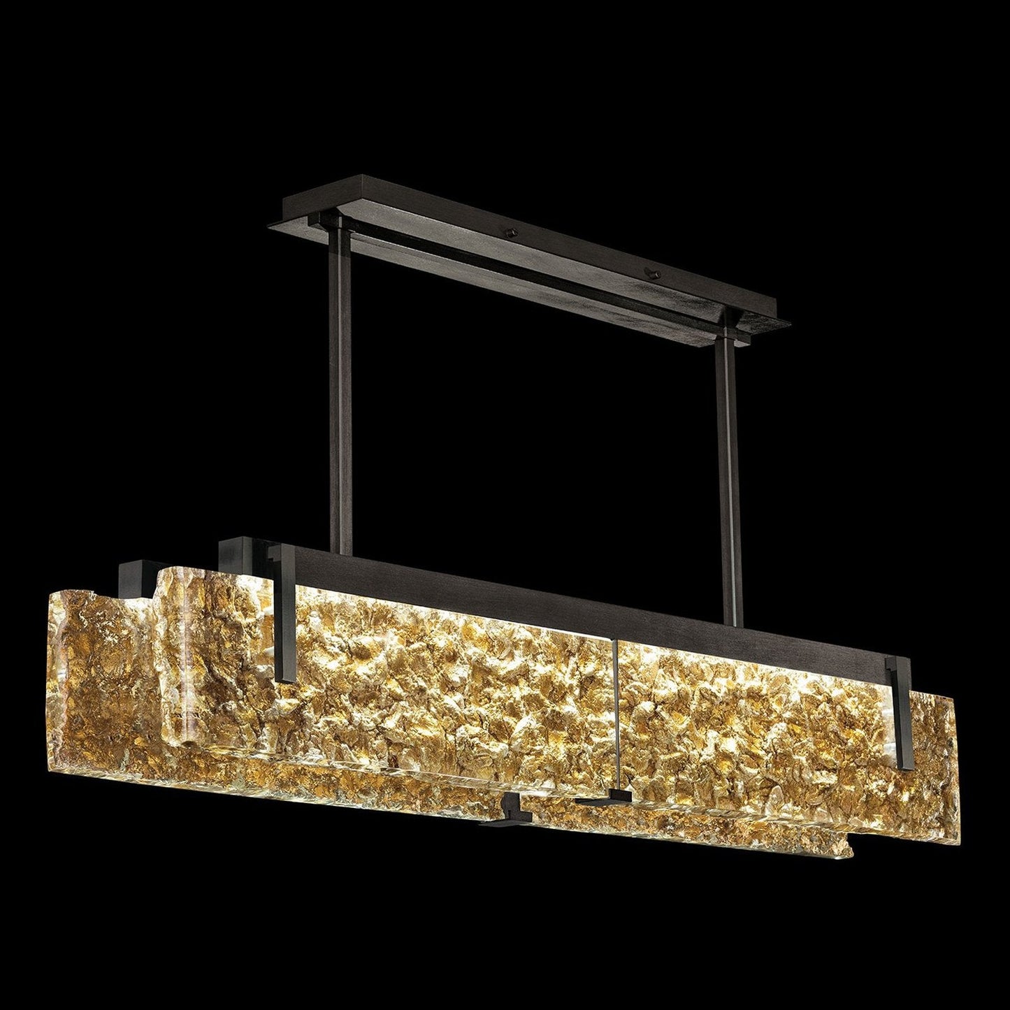 Textured Cast Crystal Linear LED Pendant / Silver / Clear