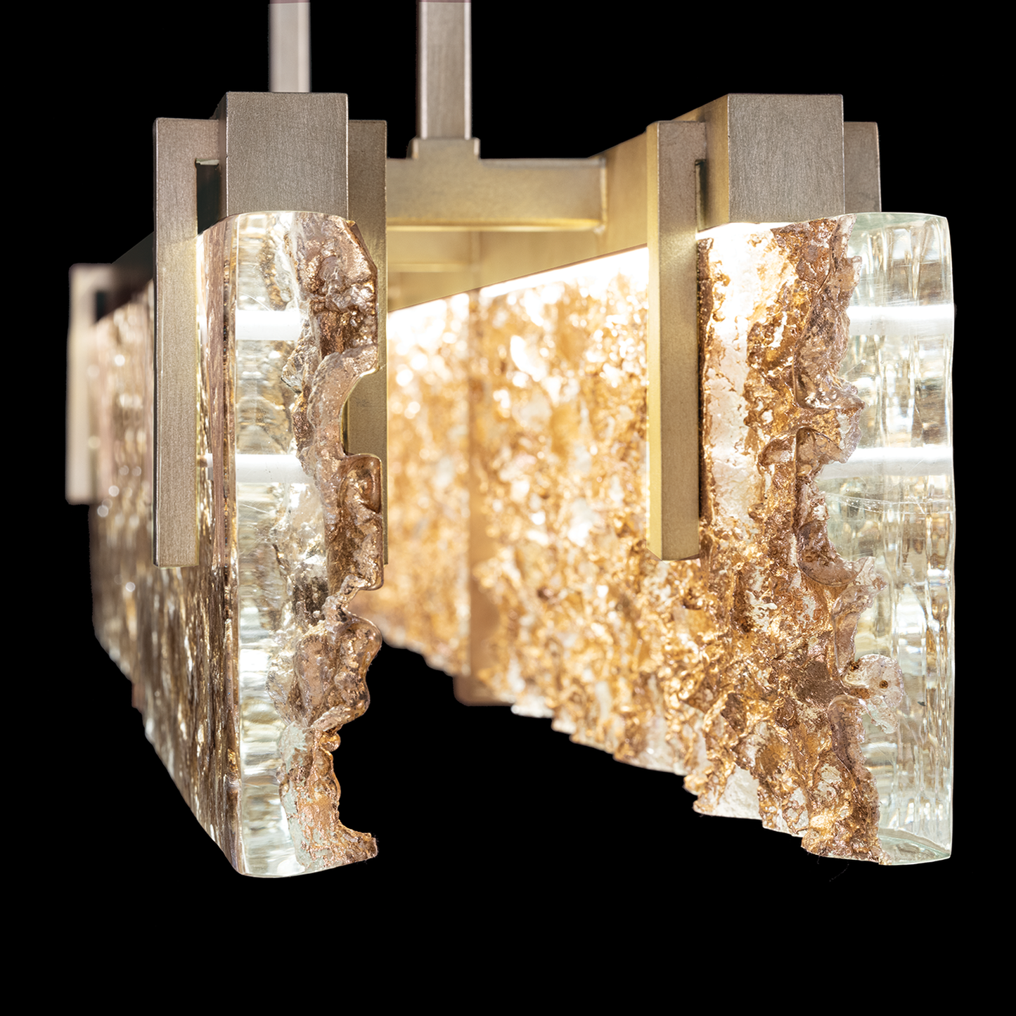 Textured Cast Crystal Linear LED Pendant / Silver / Gold Leaf