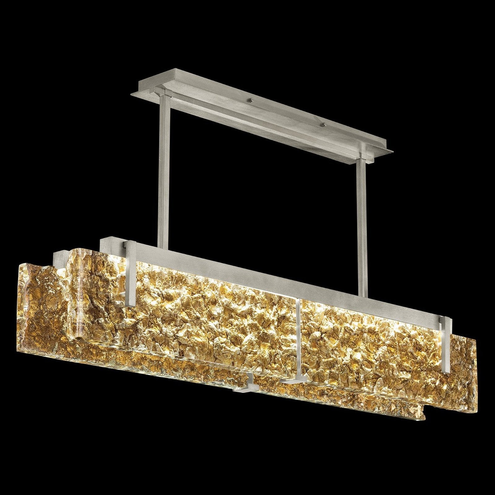 Textured Cast Crystal Linear LED Pendant / Black / Rake Clear