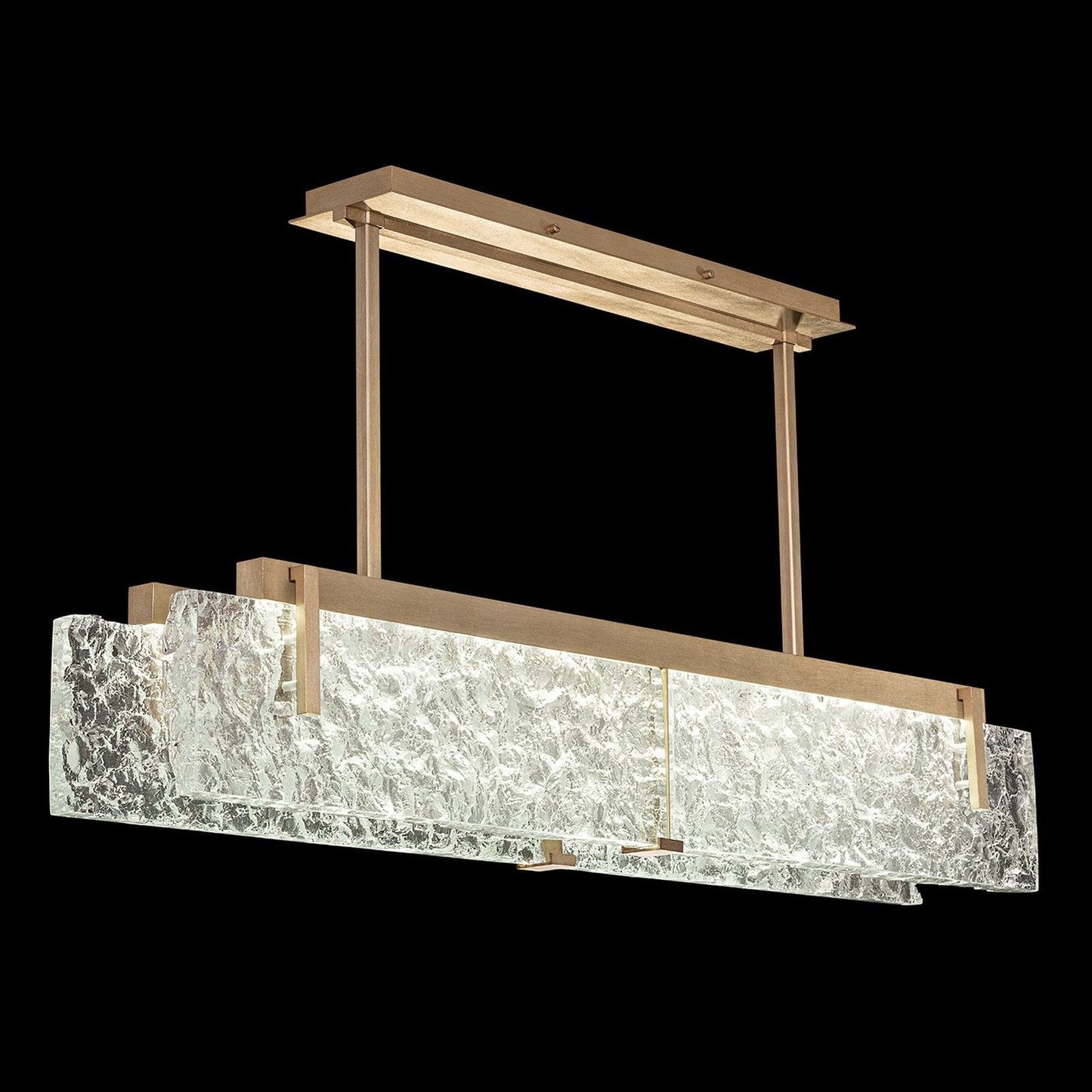 Textured Cast Crystal Linear LED Pendant / Gold / Rake Clear