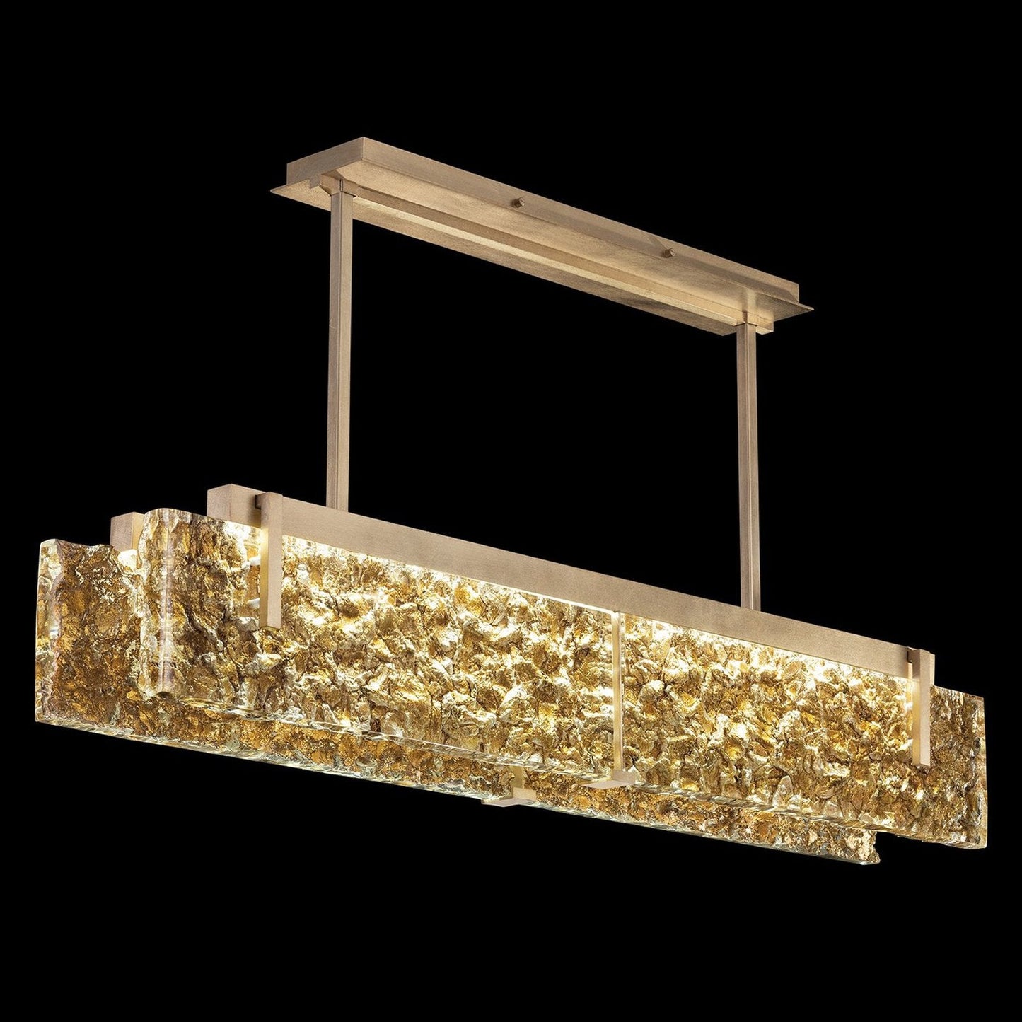 Textured Cast Crystal Linear LED Pendant / Bronze / Gold Leaf