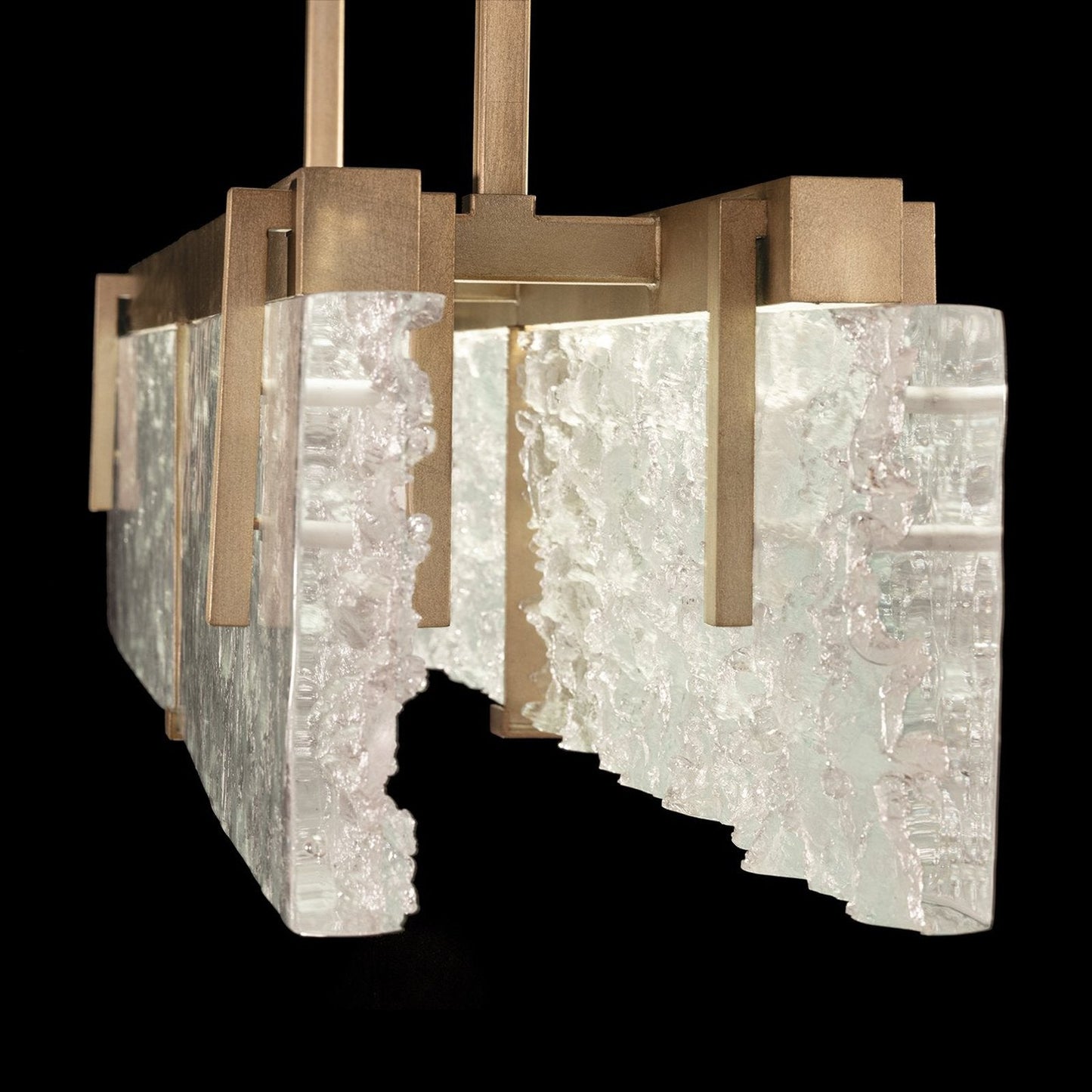 Textured Cast Crystal Linear LED Pendant / Bronze / Clear